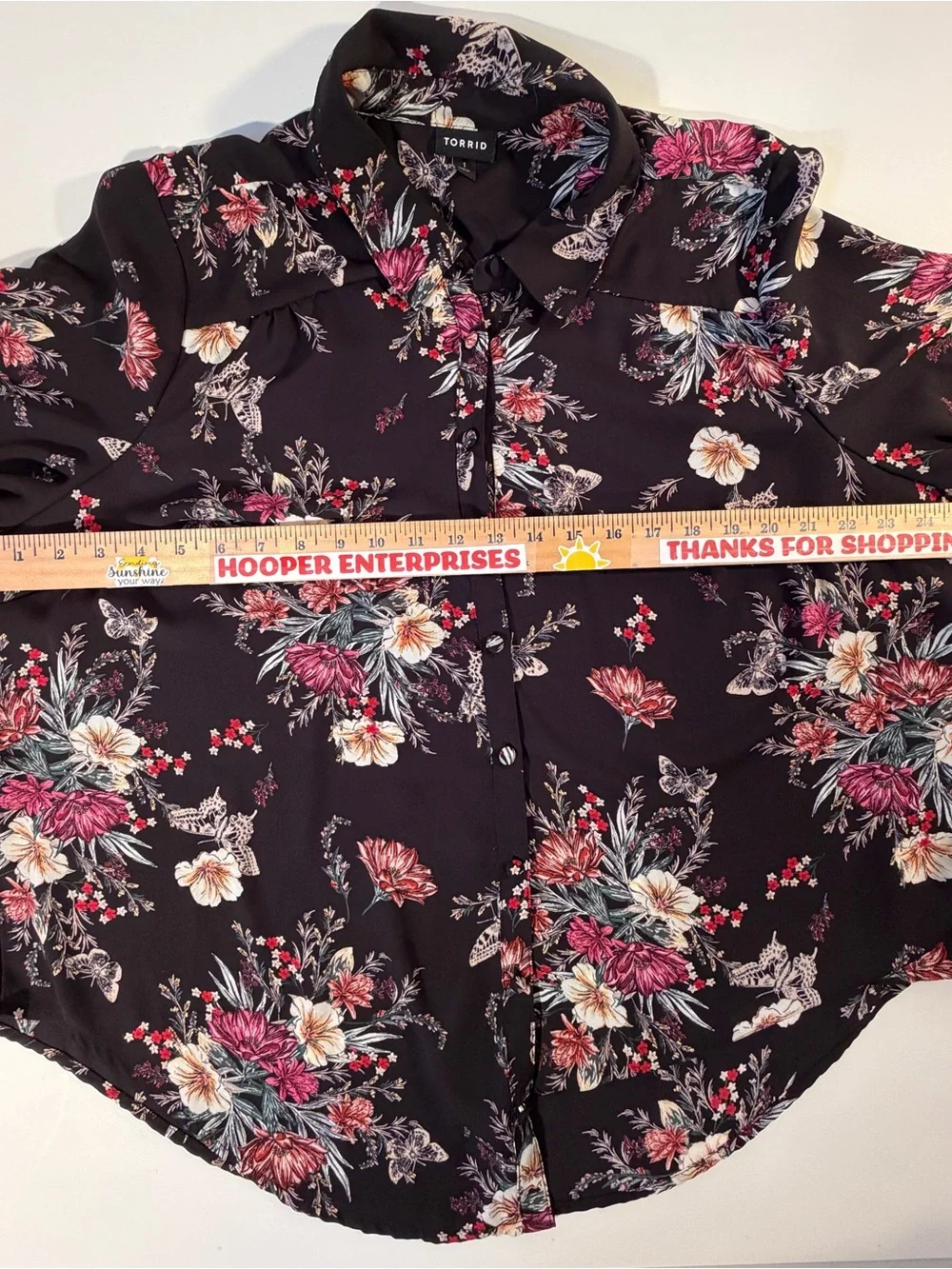 Torrid Women’s 1 14-16 Floral Butterfly Button Down Chiffon Tunic Blouse Shirt - Picture 9 of 11
